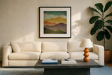 Mountain View by Ryan Fowler. Displayed in a glass frame with matte in a clean modern living room. Available as an archival giclee rolled canvas, fine art paper, or poster print. SKU 12019a.