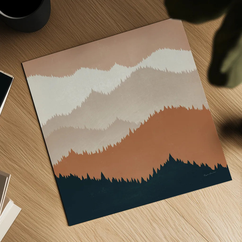 Mountain View Terra Cotta by Ryan Fowler. Shown as a detailed flat fine art print, highlighting archival giclee quality. Available as an archival giclee rolled canvas, fine art paper, or poster print. SKU 55570a.