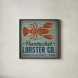 Nantucket Lobster Square by Ryan Fowler. Shown in a sleek black glass frame for a contemporary gallery look. Available as an archival giclee rolled canvas, fine art paper, or poster print. SKU 15012a.