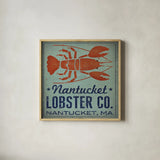 Nantucket Lobster Square by Ryan Fowler. Shown in a natural wood glass frame for a timeless modern aesthetic. Available as an archival giclee rolled canvas, fine art paper, or poster print. SKU 15012a.