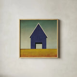 Navy Barn Summer Crop by Ryan Fowler. Shown in a natural wood glass frame for a timeless modern aesthetic. Available as an archival giclee rolled canvas, fine art paper, or poster print. SKU 59121a.