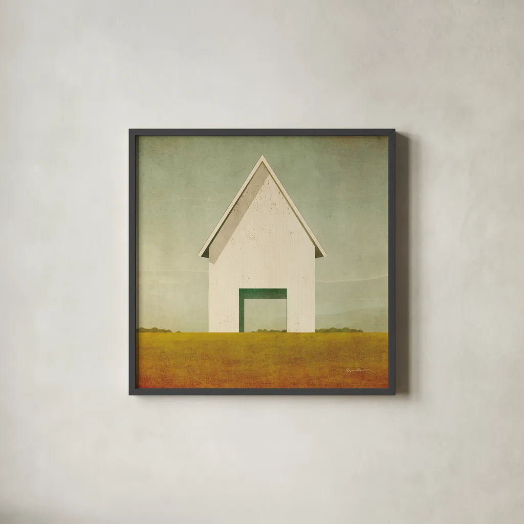 Ohio Barn Crop by Ryan Fowler. Shown in a sleek black glass frame for a contemporary gallery look. Available as an archival giclee rolled canvas, fine art paper, or poster print. SKU 58424a.
