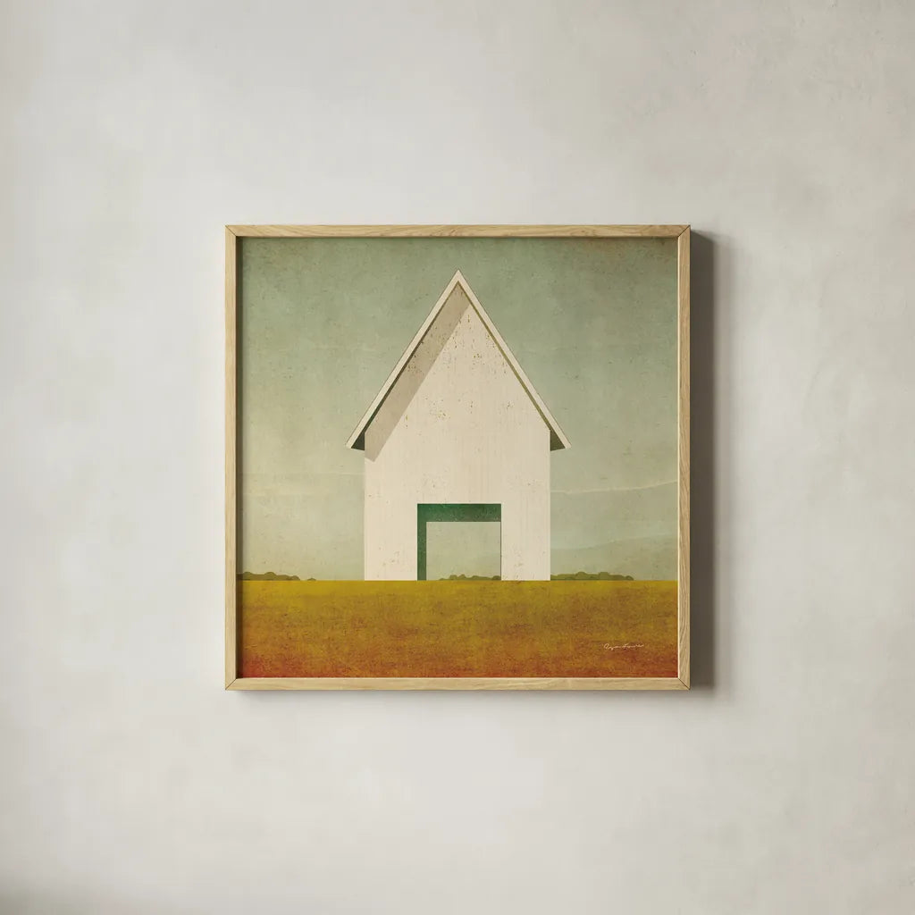 Ohio Barn Crop by Ryan Fowler. Shown in a natural wood glass frame for a timeless modern aesthetic. Available as an archival giclee rolled canvas, fine art paper, or poster print. SKU 58424a.
