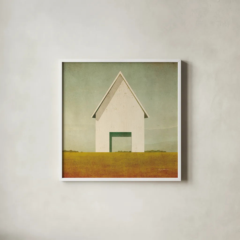 Ohio Barn Crop by Ryan Fowler. Shown in a crisp white glass frame for a clean and minimalist style. Available as an archival giclee rolled canvas, fine art paper, or poster print. SKU 58424a.