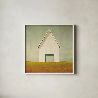 Ohio Barn Crop by Ryan Fowler. Shown in a crisp white glass frame for a clean and minimalist style. Available as an archival giclee rolled canvas, fine art paper, or poster print. SKU 58424a.