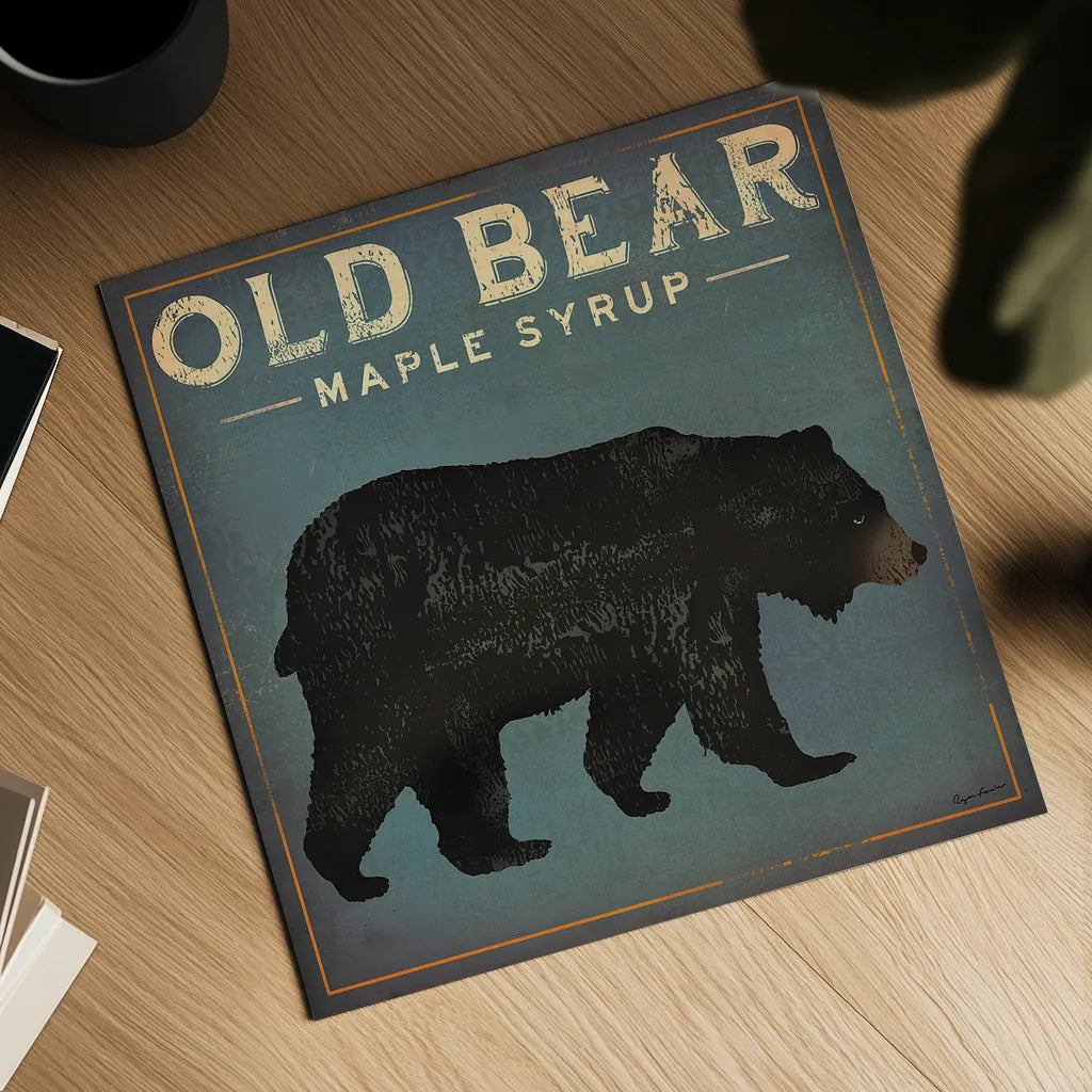 Old Bear by Ryan Fowler. Shown as a detailed flat fine art print, highlighting archival giclee quality. Available as an archival giclee rolled canvas, fine art paper, or poster print. SKU 13358a.
