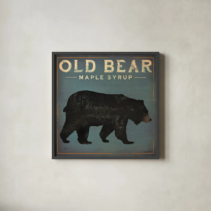 Old Bear by Ryan Fowler. Shown in a sleek black glass frame for a contemporary gallery look. Available as an archival giclee rolled canvas, fine art paper, or poster print. SKU 13358a.