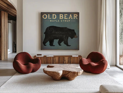 Old Bear by Ryan Fowler. Shown as extra-large giant wall art in a modern living room. Available as an archival giclee rolled canvas, fine art paper, or poster print. SKU 13358a.