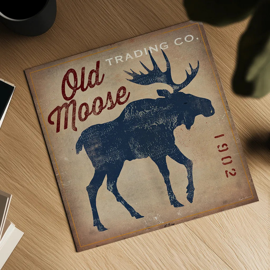 Old Moose Trading Co Tan by Ryan Fowler. Shown as a detailed flat fine art print, highlighting archival giclee quality. Available as an archival giclee rolled canvas, fine art paper, or poster print. SKU 12858a.