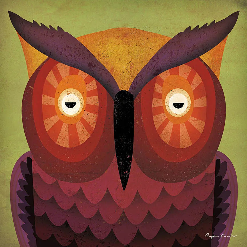 Owl Wow by Ryan Fowler. SKU 12200a. Archival Giclee Fine art print for wall decor.