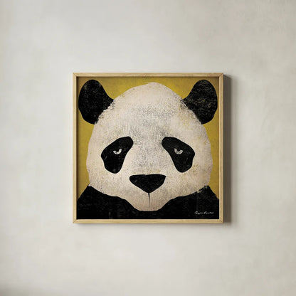 Panda by Ryan Fowler. Shown in a natural wood glass frame for a timeless modern aesthetic. Available as an archival giclee rolled canvas, fine art paper, or poster print. SKU 14806a.