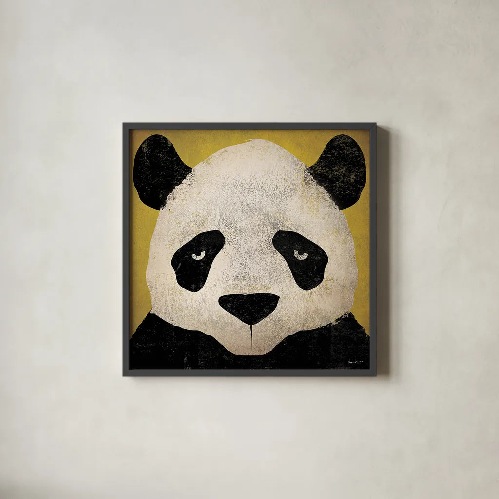 Panda by Ryan Fowler. Shown in a sleek black glass frame for a contemporary gallery look. Available as an archival giclee rolled canvas, fine art paper, or poster print. SKU 15228a.