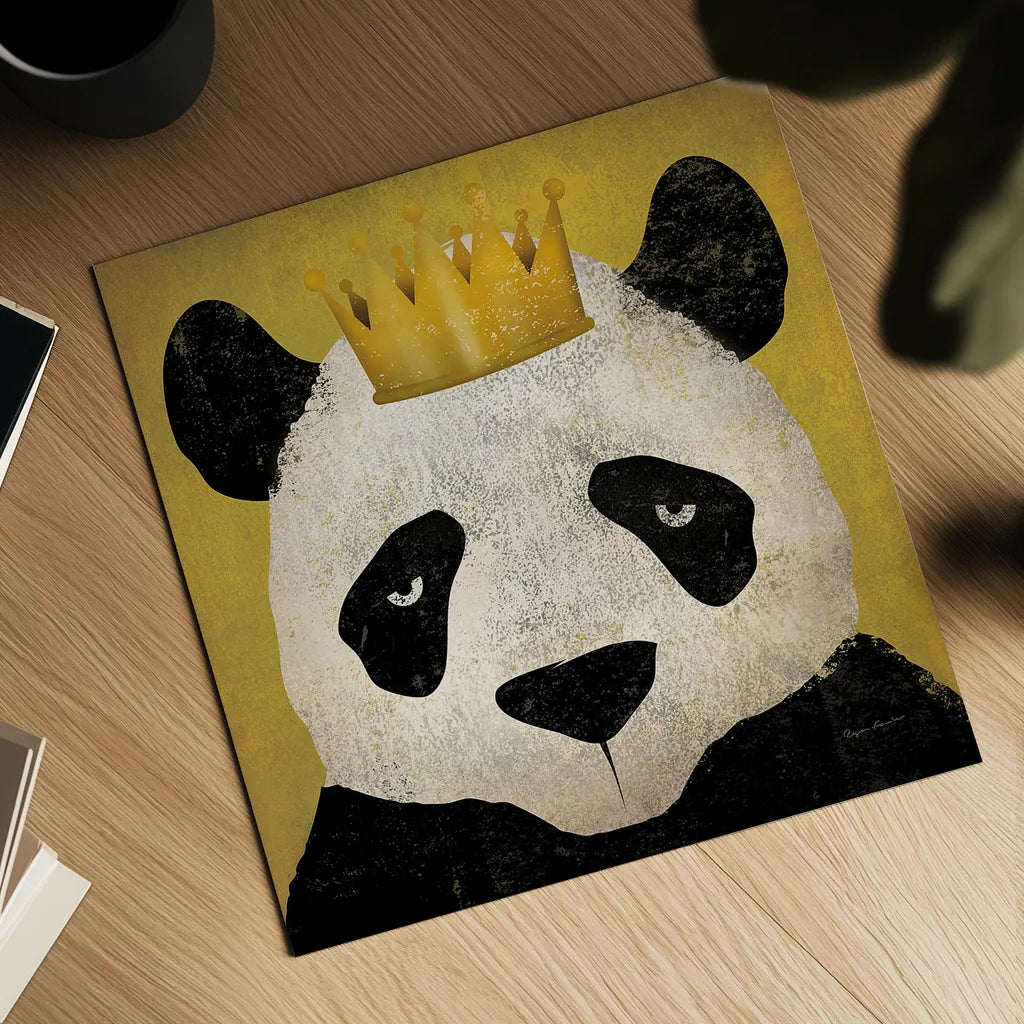 Panda with Crown by Ryan Fowler. Shown as a detailed flat fine art print, highlighting archival giclee quality. Available as an archival giclee rolled canvas, fine art paper, or poster print. SKU 35509a.