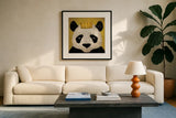 Panda with Crown by Ryan Fowler. Displayed in a glass frame with matte in a clean modern living room. Available as an archival giclee rolled canvas, fine art paper, or poster print. SKU 35509a.