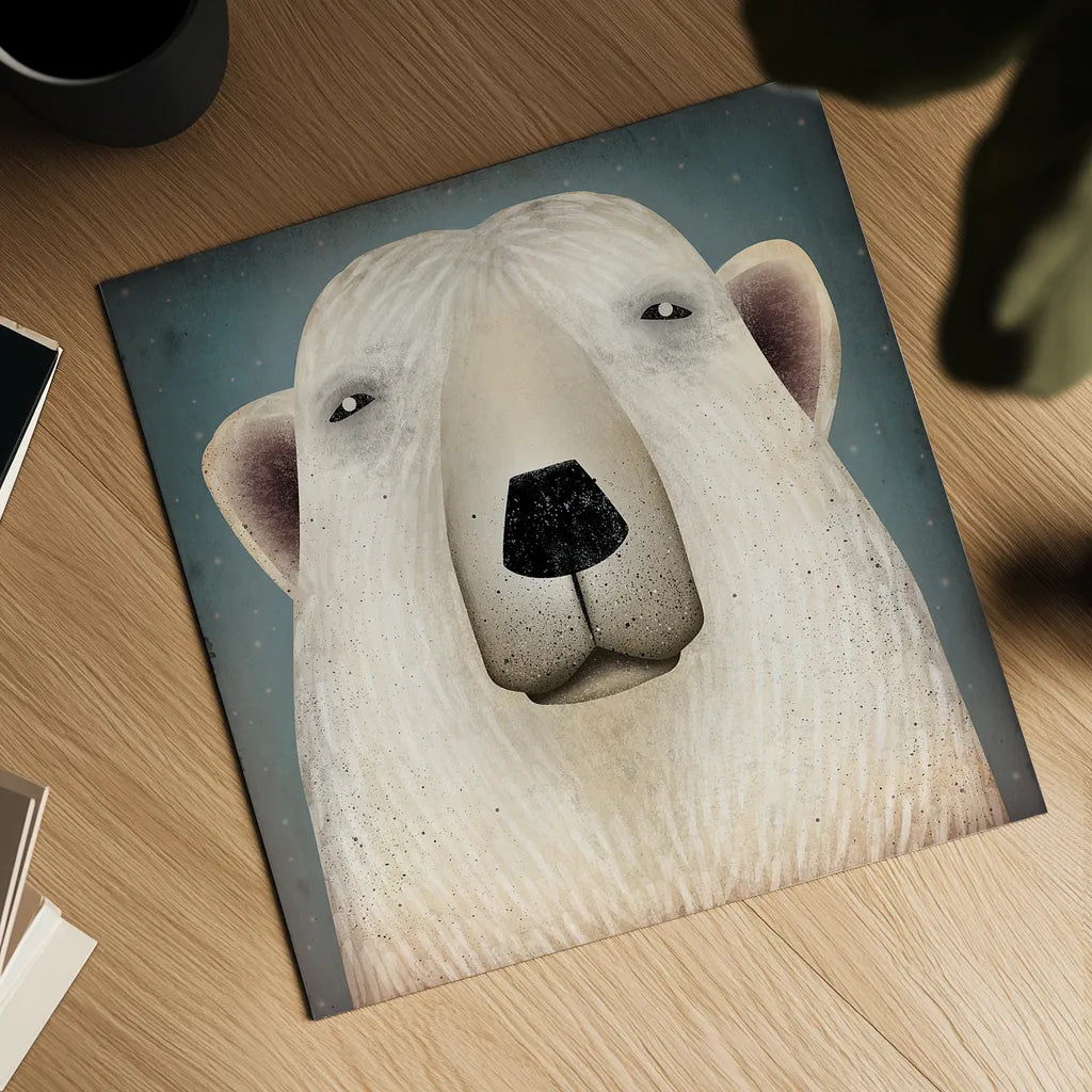 Polar Bear Wow by Ryan Fowler. Shown as a detailed flat fine art print, highlighting archival giclee quality. Available as an archival giclee rolled canvas, fine art paper, or poster print. SKU 12201a.