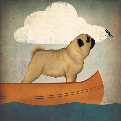 Pug Canoe by Ryan Fowler. SKU 26311a. Archival Giclee Fine art print for wall decor.