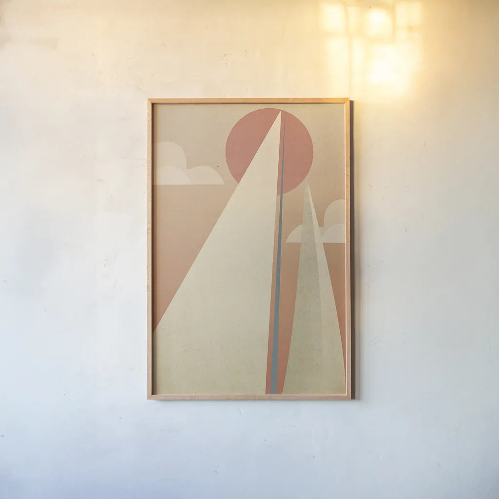 Sails VI by Ryan Fowler. shown as a paper print in a natural frame. Available as a archival giclee rolled canvas, fine art paper, or poster print. SKU 25669h.