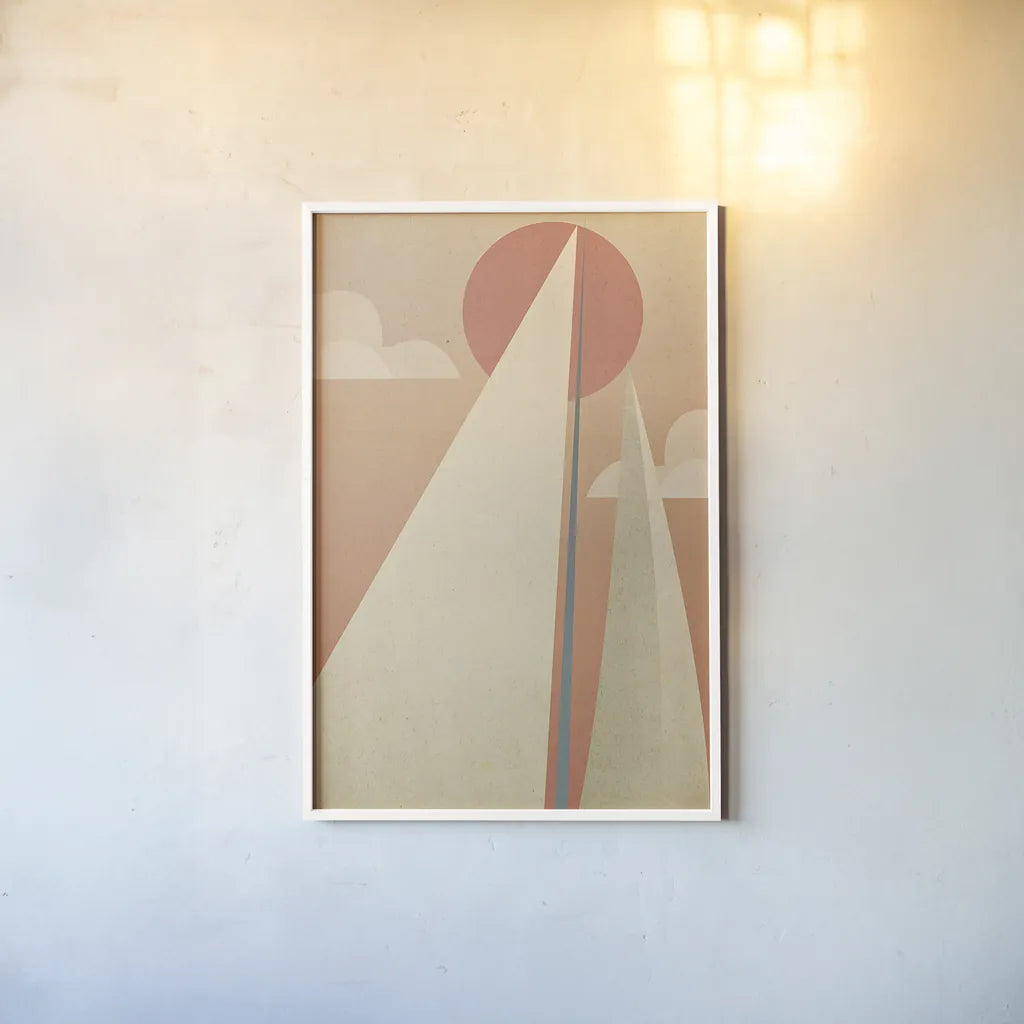 Sails VI by Ryan Fowler. shown as a paper print in a white frame. Available as a archival giclee rolled canvas, fine art paper, or poster print. SKU 25669h.