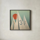 Sails VII with Sun by Ryan Fowler. Shown in a sleek black glass frame for a contemporary gallery look. Available as an archival giclee rolled canvas, fine art paper, or poster print. SKU 27538a.