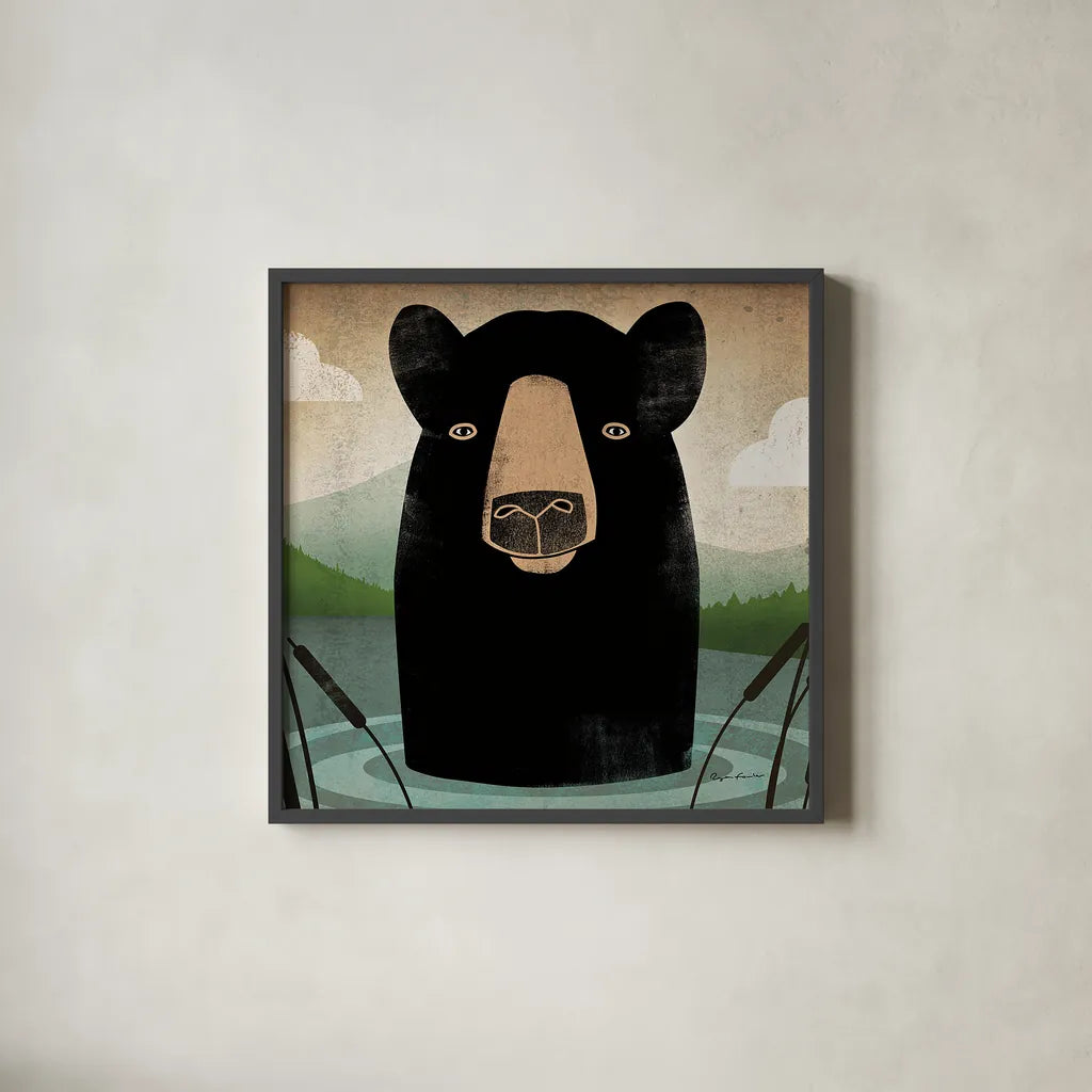 Skinny Dip Crop by Ryan Fowler. Shown in a sleek black glass frame for a contemporary gallery look. Available as an archival giclee rolled canvas, fine art paper, or poster print. SKU 12104a.