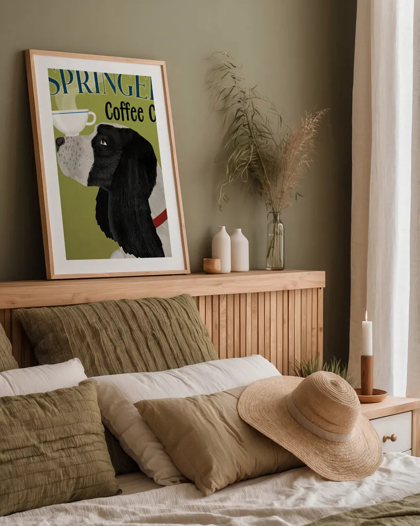 Springer Coffee Co by Ryan Fowler. shown as a paper print in a natural frame. Available as a archival giclee rolled canvas, fine art paper, or poster print. SKU 79508h.