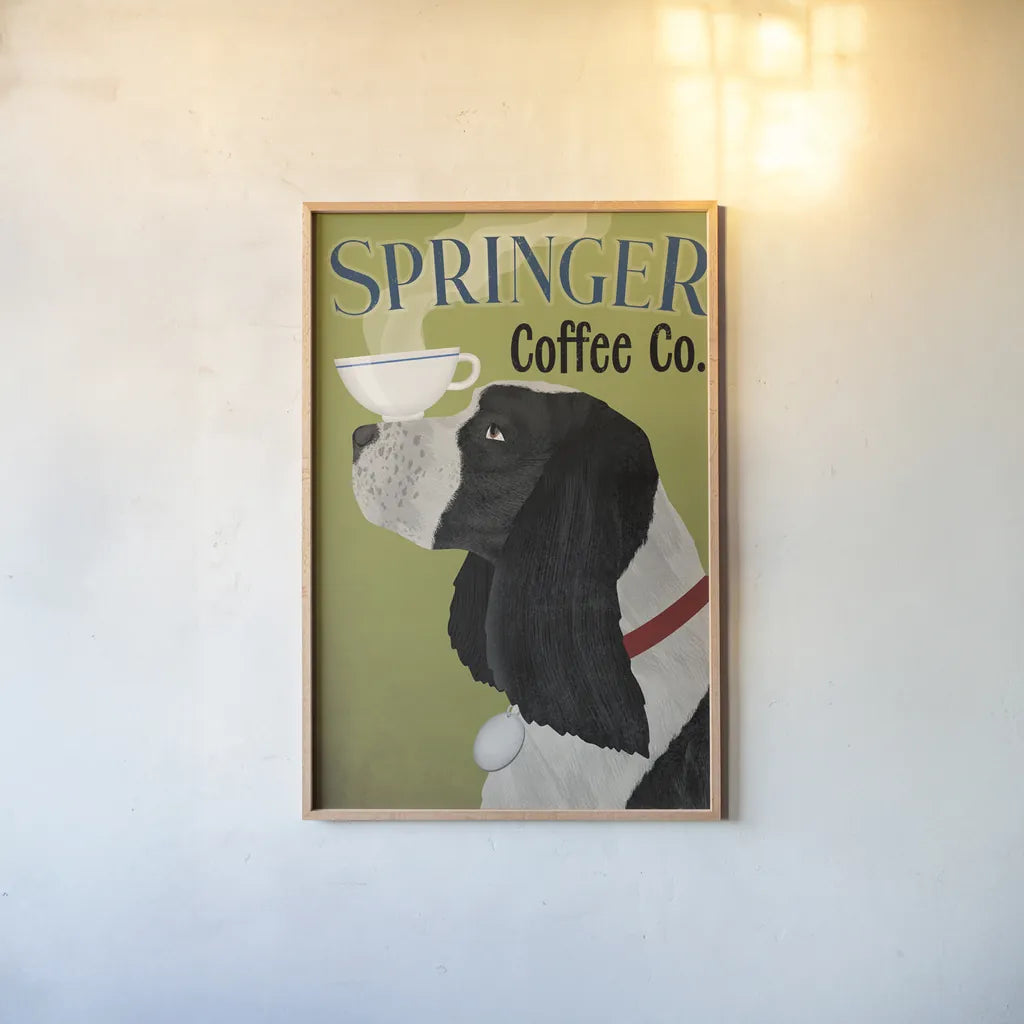 Springer Coffee Co by Ryan Fowler. shown as a paper print in a natural frame. Available as a archival giclee rolled canvas, fine art paper, or poster print. SKU 79508h.