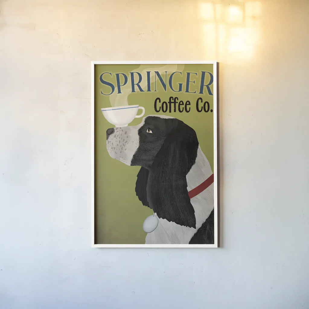 Springer Coffee Co by Ryan Fowler. shown as a paper print in a white frame. Available as a archival giclee rolled canvas, fine art paper, or poster print. SKU 79508h.