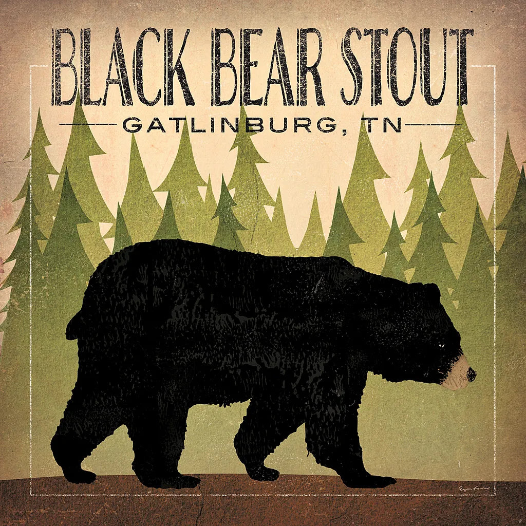 Take a Hike Bear Black Bear Stout by Ryan Fowler. SKU 30841a. Archival Giclee Fine art print for wall decor.