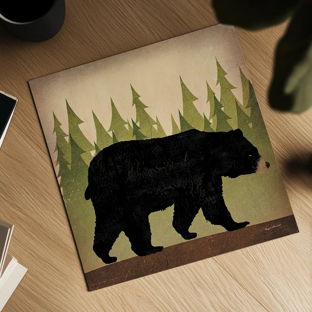 Take a Hike Bear no Words by Ryan Fowler. Shown as a detailed flat fine art print, highlighting archival giclee quality. Available as an archival giclee rolled canvas, fine art paper, or poster print. SKU 23373a.