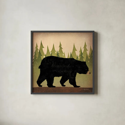 Take a Hike Bear no Words by Ryan Fowler. Shown in a sleek black glass frame for a contemporary gallery look. Available as an archival giclee rolled canvas, fine art paper, or poster print. SKU 23373a.