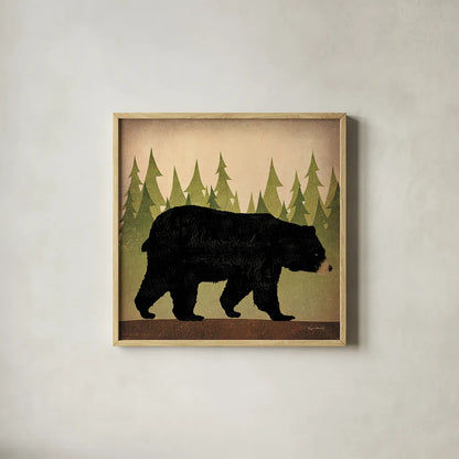 Take a Hike Bear no Words by Ryan Fowler. Shown in a natural wood glass frame for a timeless modern aesthetic. Available as an archival giclee rolled canvas, fine art paper, or poster print. SKU 23373a.