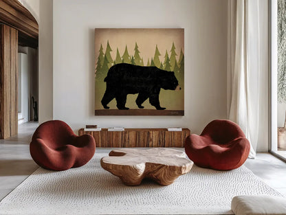 Take a Hike Bear no Words by Ryan Fowler. Shown as extra-large giant wall art in a modern living room. Available as an archival giclee rolled canvas, fine art paper, or poster print. SKU 23373a.