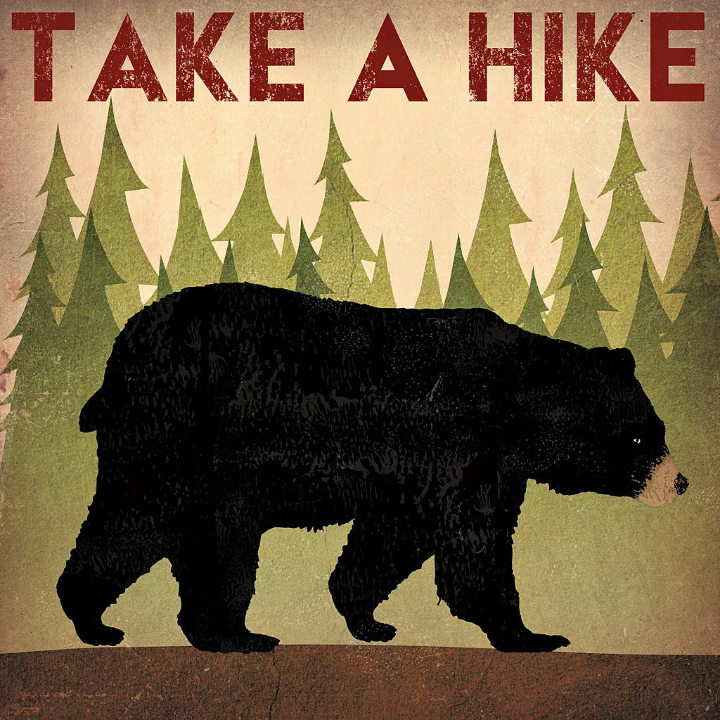 Take a Hike Black Bear by Ryan Fowler. SKU 22891a. Archival Giclee Fine art print for wall decor.