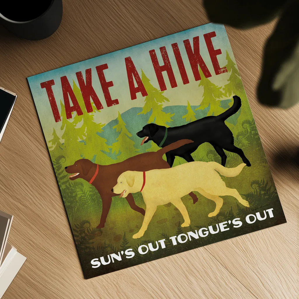 Take a Hike Lab by Ryan Fowler. Shown as a detailed flat fine art print, highlighting archival giclee quality. Available as an archival giclee rolled canvas, fine art paper, or poster print. SKU 79477a.