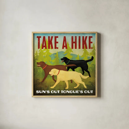 Take a Hike Lab by Ryan Fowler. Shown in a natural wood glass frame for a timeless modern aesthetic. Available as an archival giclee rolled canvas, fine art paper, or poster print. SKU 79477a.