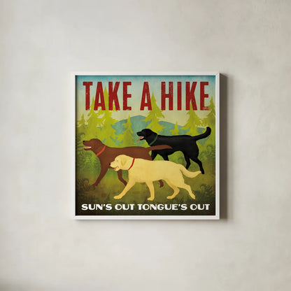 Take a Hike Lab by Ryan Fowler. Shown in a crisp white glass frame for a clean and minimalist style. Available as an archival giclee rolled canvas, fine art paper, or poster print. SKU 79477a.