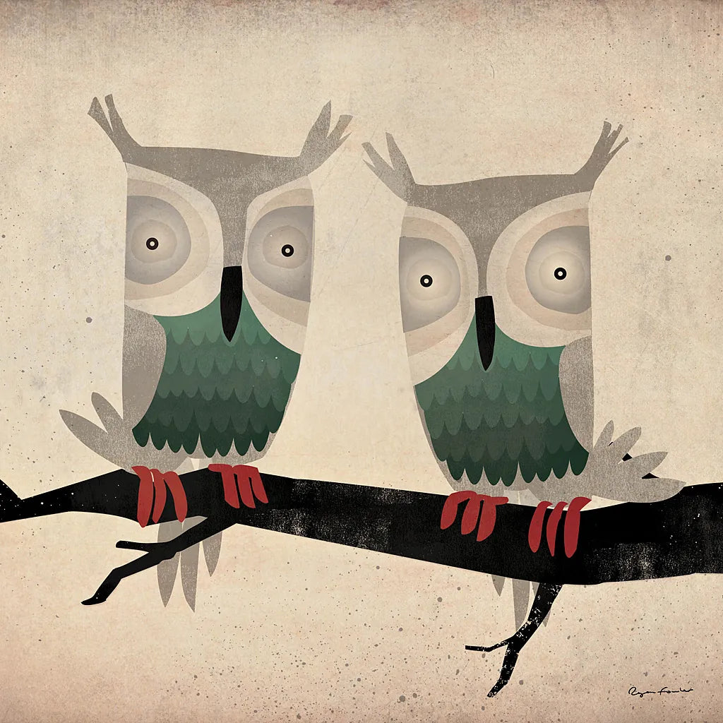 Tan Owls Square by Ryan Fowler. SKU 12021a. Archival Giclee Fine art print for wall decor.