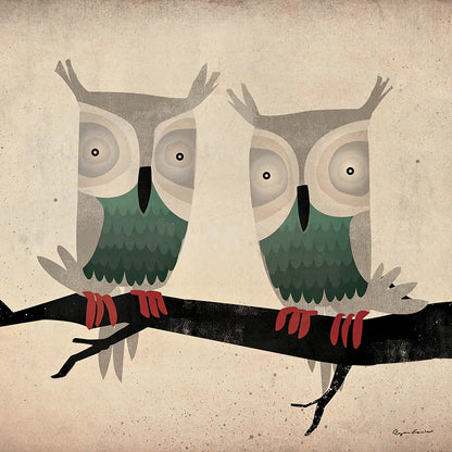 Tan Owls Square by Ryan Fowler. SKU 12021a. Archival Giclee Fine art print for wall decor.