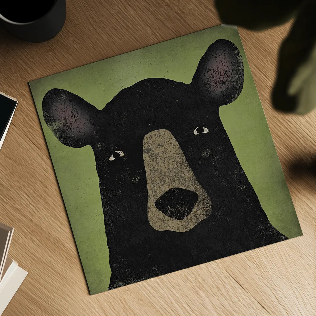 The Black Bear by Ryan Fowler. Shown as a detailed flat fine art print, highlighting archival giclee quality. Available as an archival giclee rolled canvas, fine art paper, or poster print. SKU 21699a.