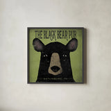 The Black Bear Pub by Ryan Fowler. Shown in a sleek black glass frame for a contemporary gallery look. Available as an archival giclee rolled canvas, fine art paper, or poster print. SKU 30842a.