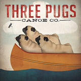 Three Pugs in a Canoe v3 by Ryan Fowler. SKU 13367a. Archival Giclee Fine art print for wall decor.