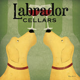 Two Labrador Wine Dogs Square by Ryan Fowler. SKU 12909a. Archival Giclee Fine art print for wall decor.