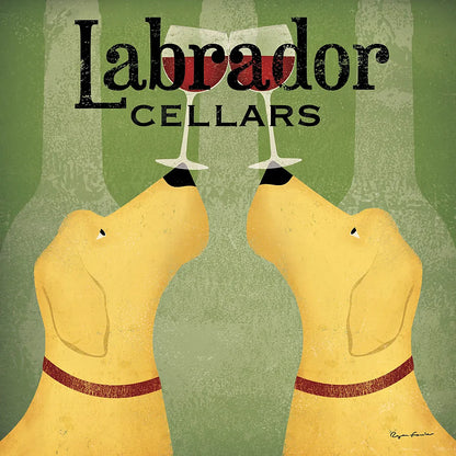 Two Labrador Wine Dogs Square by Ryan Fowler. SKU 12909a. Archival Giclee Fine art print for wall decor.