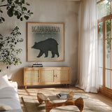 Ursa Major Big Paw Bourbon by Ryan Fowler. Shown in a natural wood frame in a cozy modern living room. Available as an archival giclee rolled canvas, fine art paper, or poster print. SKU 30840a.