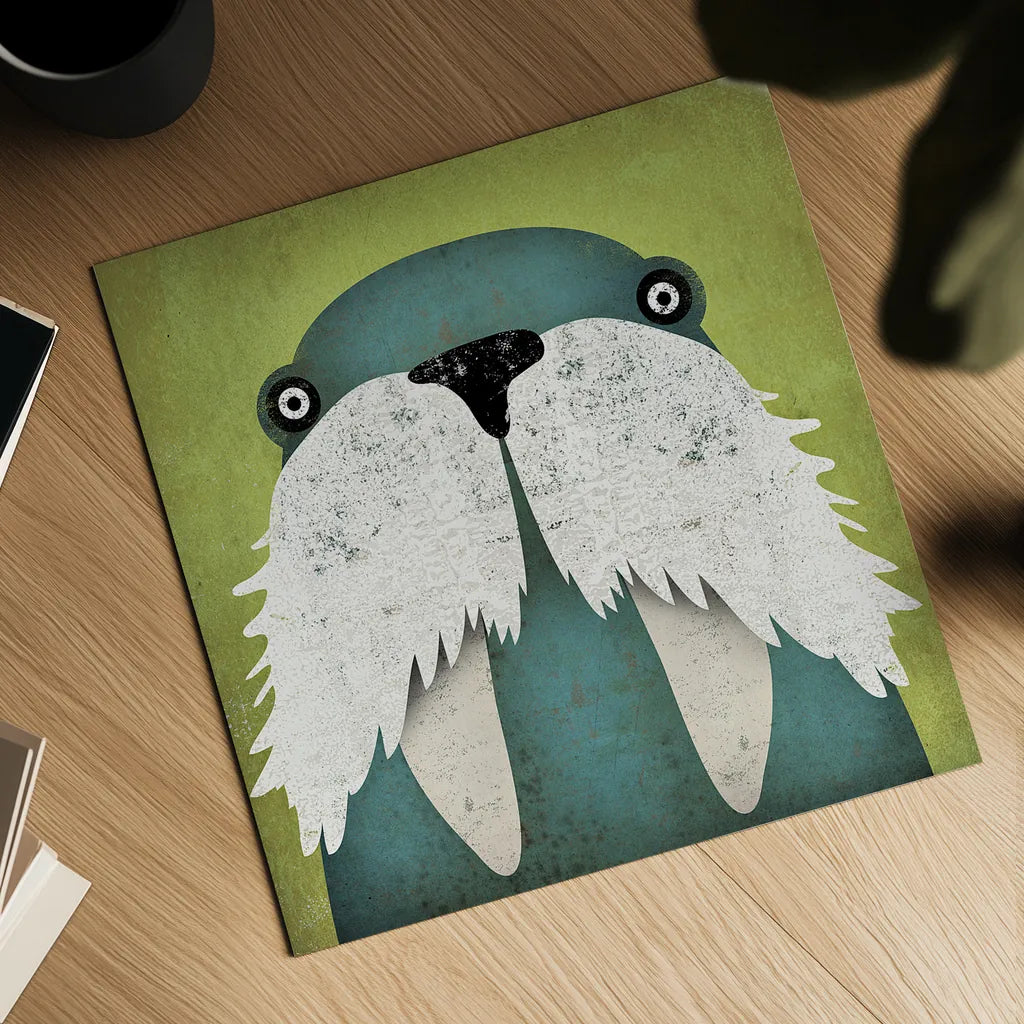 Walrus by Ryan Fowler. Shown as a detailed flat fine art print, highlighting archival giclee quality. Available as an archival giclee rolled canvas, fine art paper, or poster print. SKU 15048a.