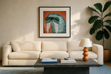 Walrus Wow by Ryan Fowler. Displayed in a glass frame with matte in a clean modern living room. Available as an archival giclee rolled canvas, fine art paper, or poster print. SKU 12204a.