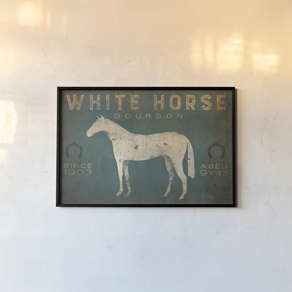 White Horse No Kentucky by Ryan Fowler. shown as a paper print in a black flame. Available as a archival giclee rolled canvas, fine art paper, or poster print. SKU 30001i.