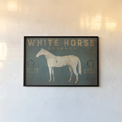 White Horse No Kentucky by Ryan Fowler. shown as a paper print in a black flame. Available as a archival giclee rolled canvas, fine art paper, or poster print. SKU 30001i.