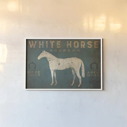 White Horse No Kentucky by Ryan Fowler. shown as a paper print in a white frame. Available as a archival giclee rolled canvas, fine art paper, or poster print. SKU 30001i.