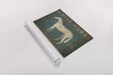 White Horse with Words Blue by Ryan Fowler. shown as a rolled paper print. Available as archival giclee rolled canvas, fine art paper, or poster print. SKU 22903i.